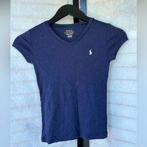 Polo Ralph Lauren Girls Navy Blue V-Neck T-Shirt